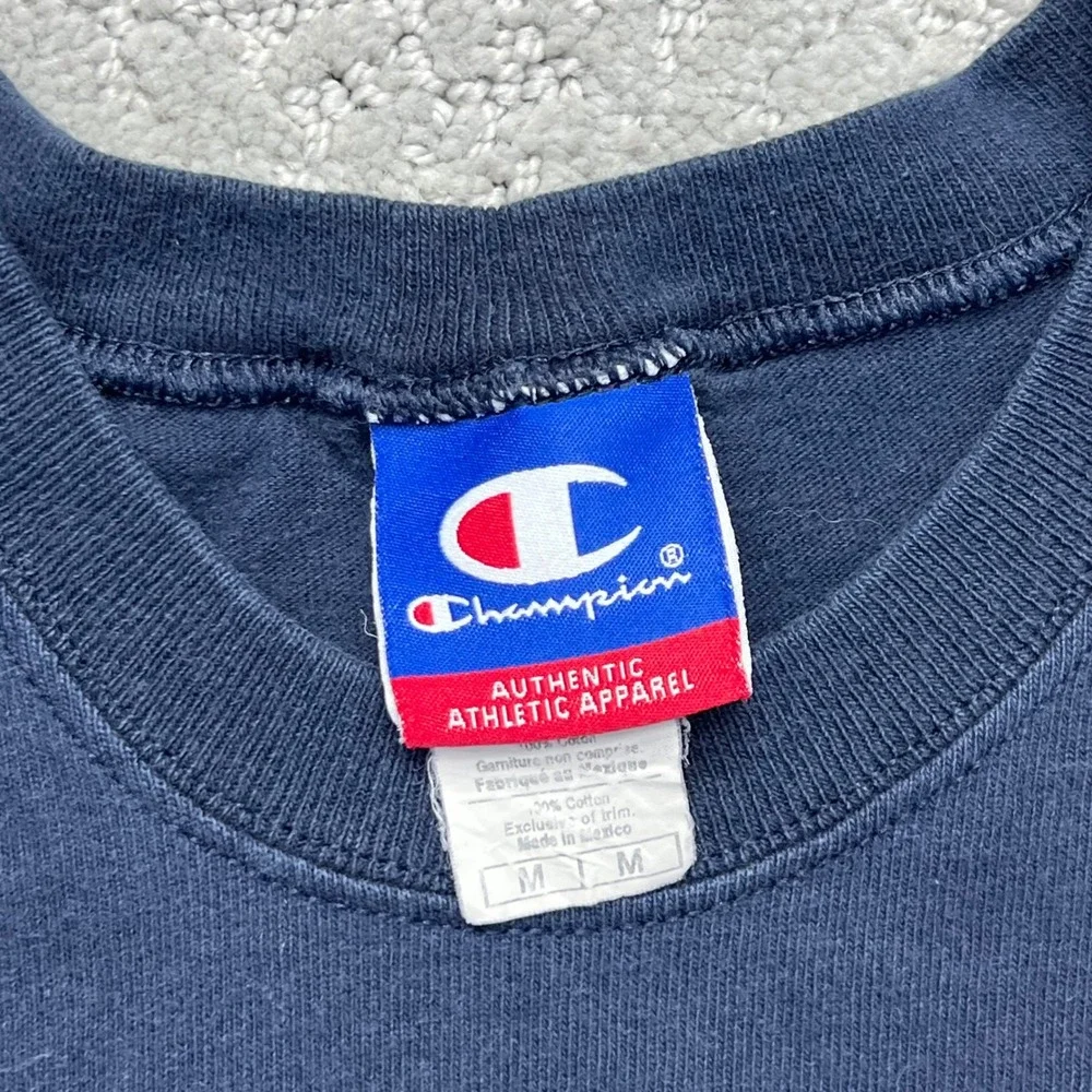 VINTAGE Y2k Champion Athletic T-Shirt Mens Medium Navy Blue Cotton Short Sleeve - Picture 3 of 10